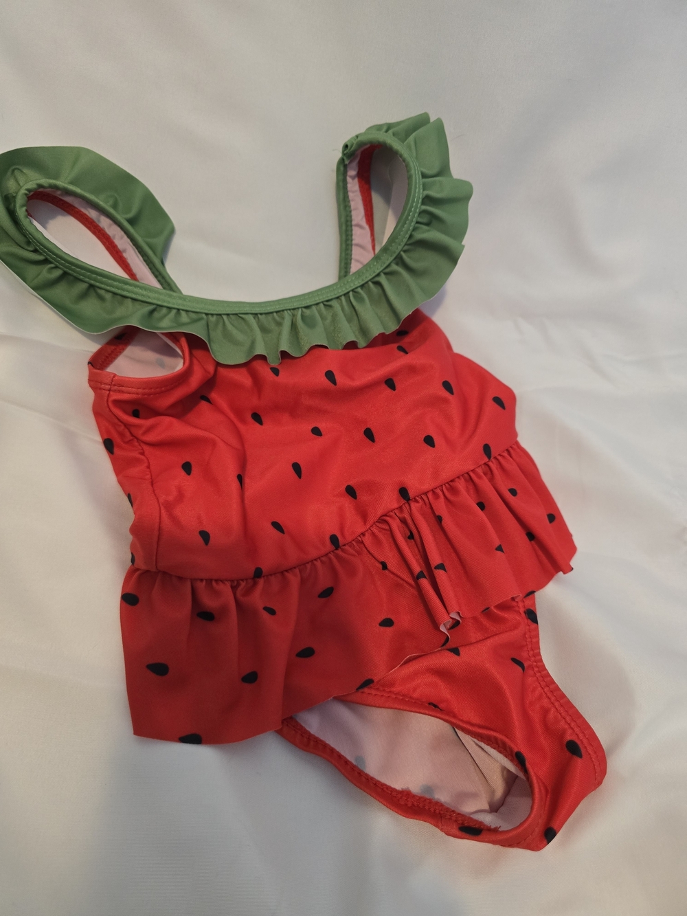SHEIN Red and Green Watermelon One-Piece Kids Swimsuit